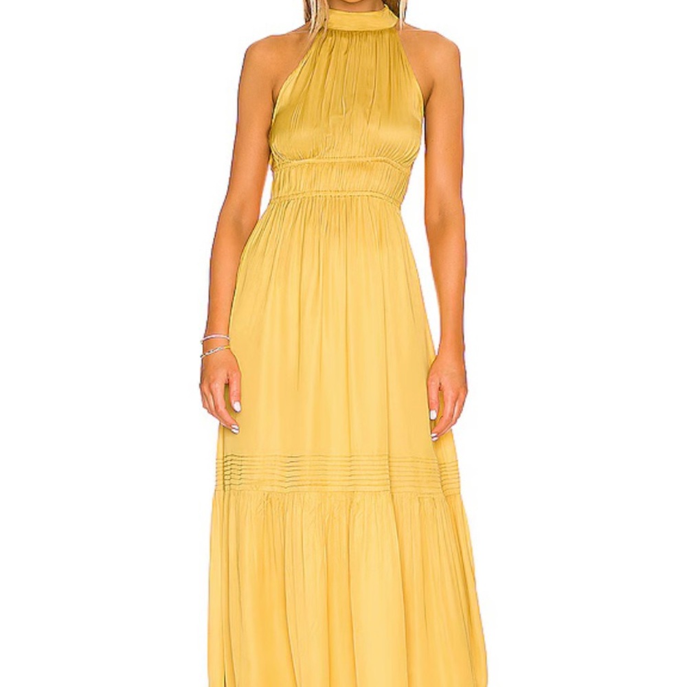 Ankle length dress in chartreuse.